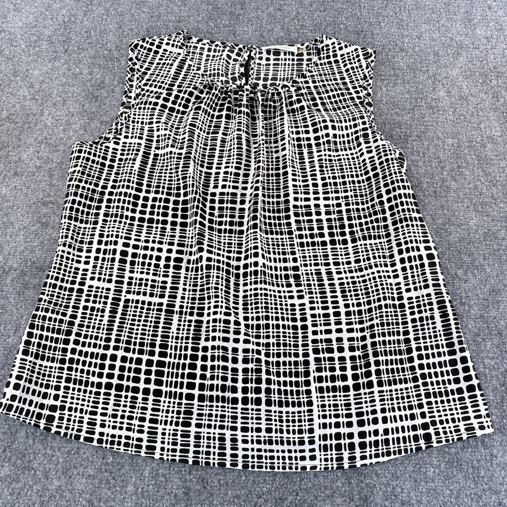 Calvin Klein Womens Black White Geometric Grid Sleeveless Blouse M S37TG51W